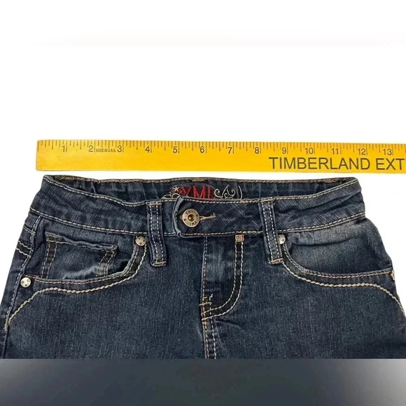 YMI Girls Blue Denim Shorts Sz 10 Bermuda Length Embroidered Button Flap Pockets - Picture 8 of 11